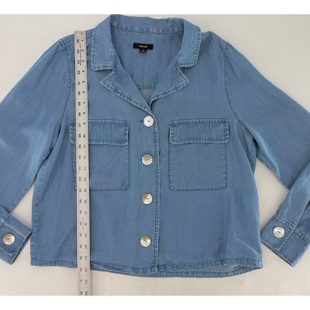 Kensie Long Sleeve Button Down Chambray Blouse Sz M Western Country Cowgirl - Picture 8 of 9